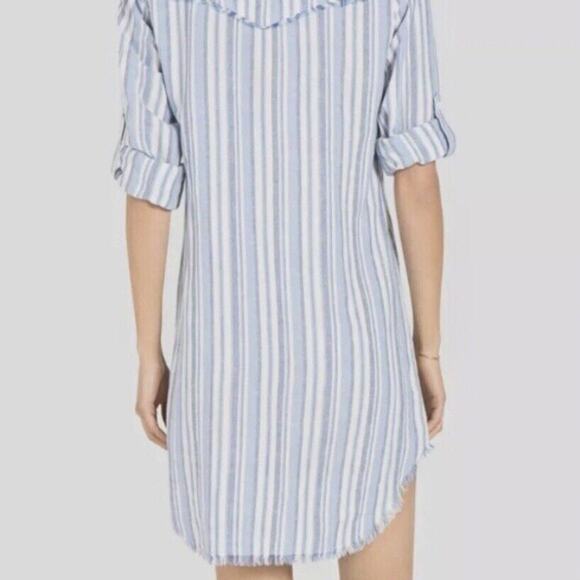 Cloth Stone Anthropologie Shirt Dress Blue Stripe Linen Blend Button Front Large - Picture 12 of 13